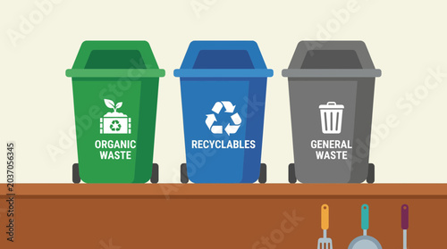 Tableau sur toile Proper Food Waste Disposal Bins Color Coded for Kitchen Hygiene