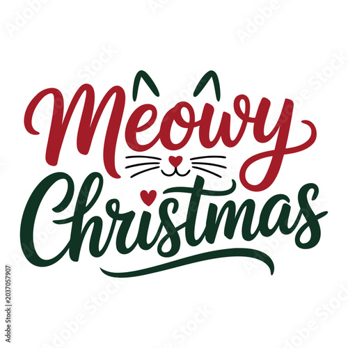 Meowy Christmas Cat Typography Design, meowy christmas, cat christmas