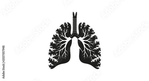 Tableau sur toile Abstract Lungs Silhouette with Branching Veins on White Background