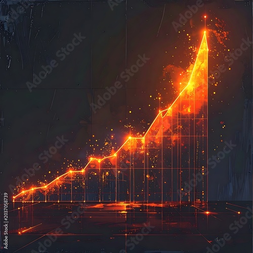 Glowing orange stock market graph rising.