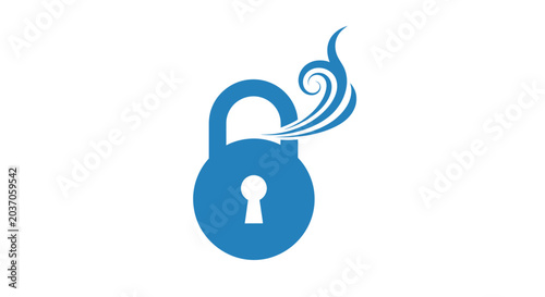 Tableau sur toile Blue icon of an unlocked padlock with steam emanating from top