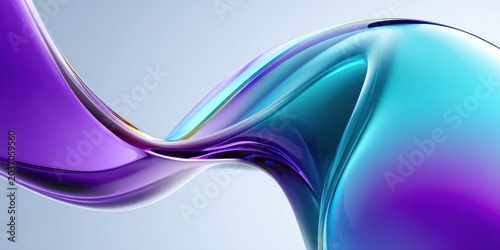 Abstract 3D glassmorphism composition with flowing purple and teal colors