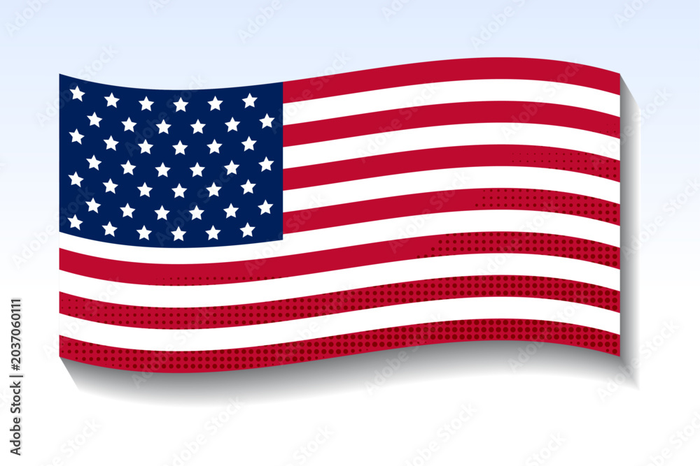 Fototapeta premium Waving American flag with shadow