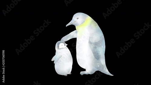 ほめる、手をつなぐ、抱きしめるといったペンギン親子の心温まるやり取りのバリエーションセット。子供の成長物語を表現したα付きアニメーション。