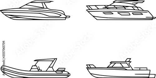Cuadro en lienzo Collection of line of different luxury motor yachts and speedboats watercraft