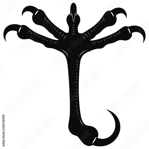 Foto Black silhouette of a bird of prey claw with sharp talons isolated on white back