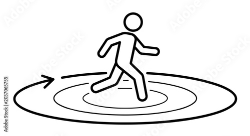Fotografie Stick figure walking in circles line art vector icon