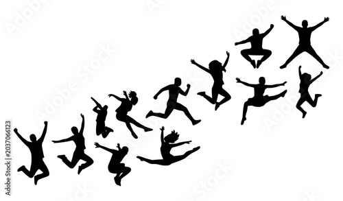 Bild auf Leinwand Dynamic Jumping Human Silhouettes Vector Illustration for Sports and Lifestyle D