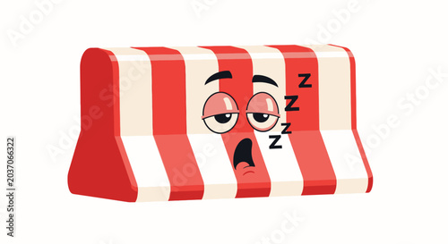 Photos Sleepy Cartoon Road Barrier with Zzz Symbols, Tired Character