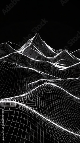 Wireframe mountain landscape digital terrain.