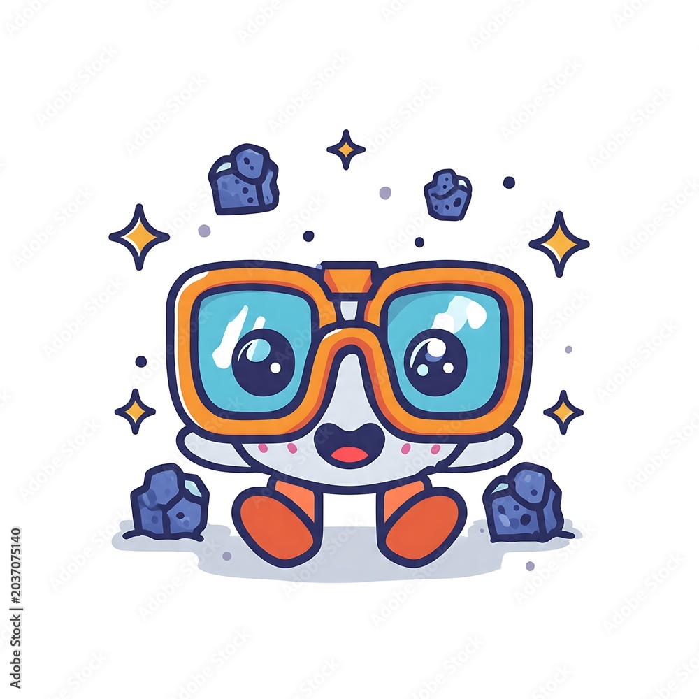 Fototapeta premium Cute cartoon illustration of smiling face with glasses in flat vector style.