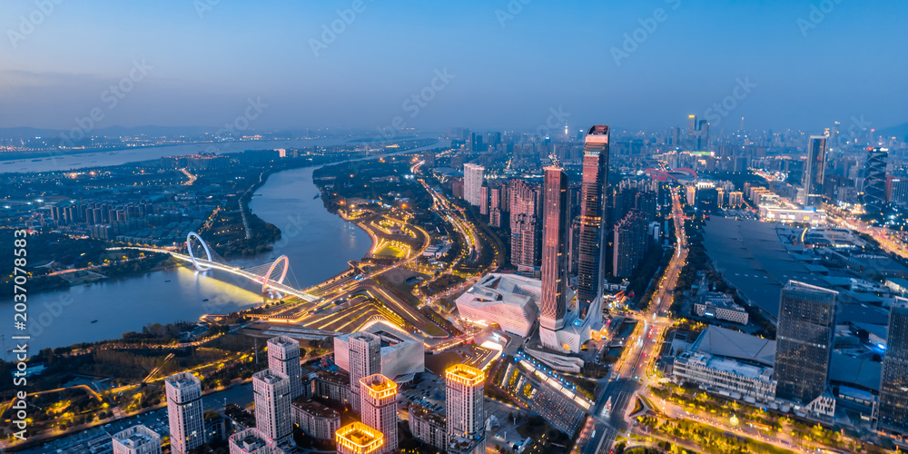 Fototapeta premium Aerial photography of the city skyline of Nanjing Eye Bridge in Nanjing, Jiangsu, China