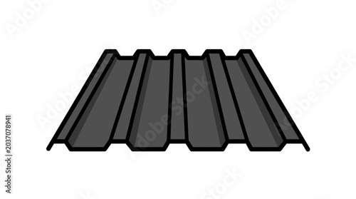 Illustration of a dark grey corrugated metal sheet, commonly used for roofing or industrial siding, featuring a ribbed profile.