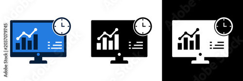 Fotografie Real-time data analysis and business monitoring on a computer screen with a clock icon, symbolizing timely insights and efficient management