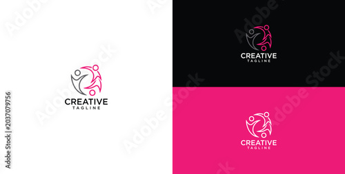Billede på lærred Modern abstract heart logo in vibrant pink, symbolizing interconnectedness, pass