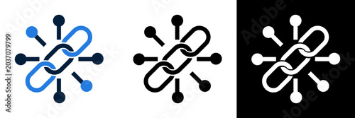 Schilderij op canvas Blockchain Technology Icon - Decentralized Network and Secure Data Linkage