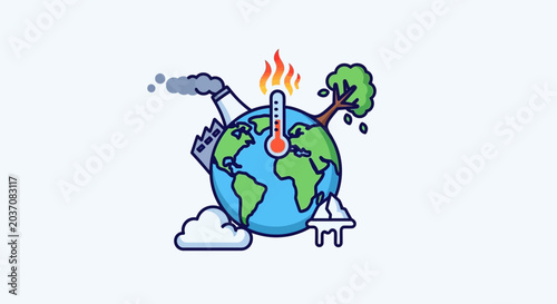 Global Warming and Climate Change Earth Vector Illustration