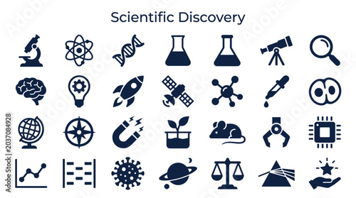 Fotografía Collection of scientific discovery icons representing research innovation and ex