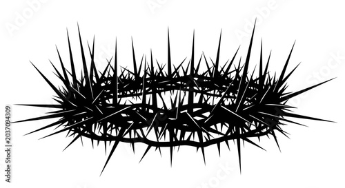 Quadro su tela Black silhouette of a crown of thorns, isolated on white background