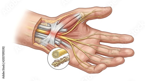 Diagram of carpal tunnel syndrome in the human wrist