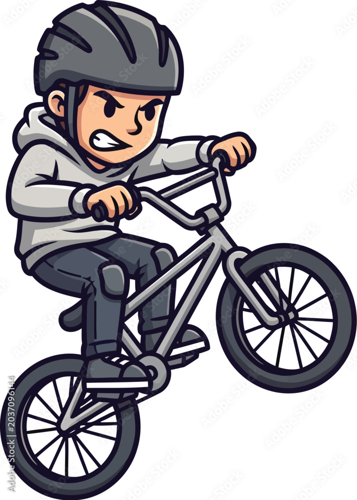Naklejka premium BMX mascot cartoon boy character sports logo design template riding bicycle