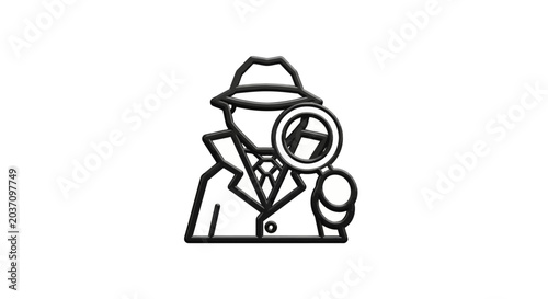 Detective outline icon with magnifying glass for investigation