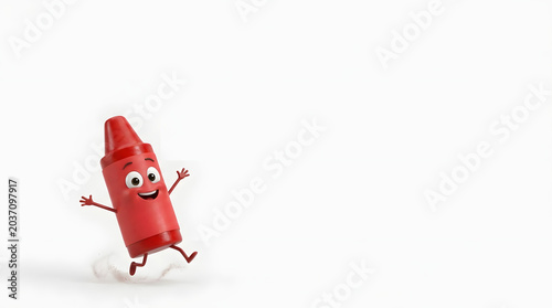 Animated red wax crayon mascot for kids brands, educational materials, colorful products, art supplies, fun promotions, stationery, and creative content.