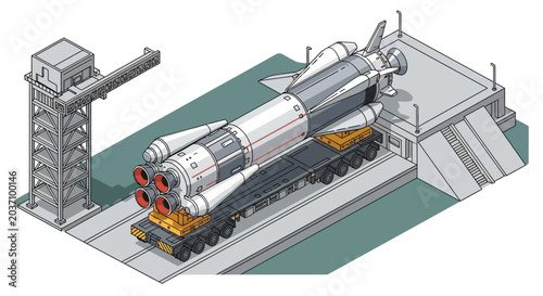 Foto Space rocket on transport vehicle.