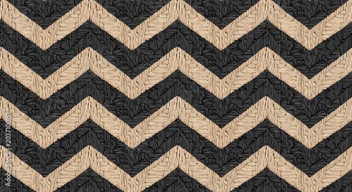 Textured Chevron Pattern: Black and Beige Zigzag Geometric Design
