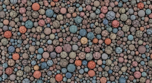 Textured Spheres Mosaic, Abstract Geometric Pattern, Pastel Colors