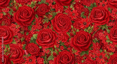 Rich Red Roses Floral Pattern - Romantic Background