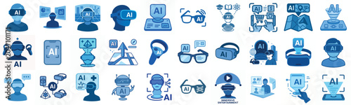 Flat vector icon AR/VR with AI blue color