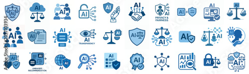 Bild auf Leinwand Flat vector icon Ethical AI / fairness AI blue color