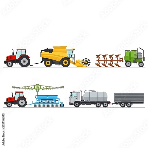 Farming Equipment and Agricultural Machinery Illustration.