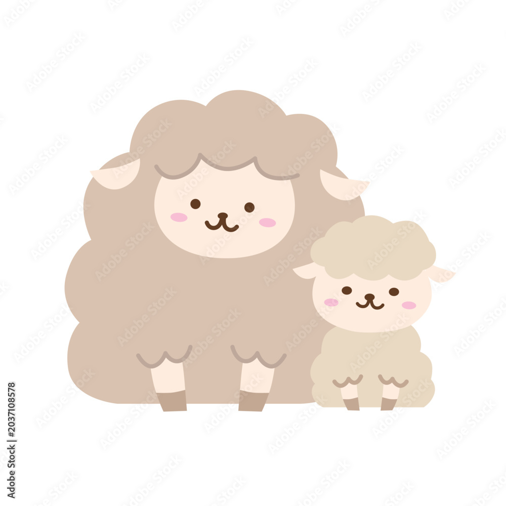 Fototapeta premium かわいい羊の親子のイラスト 主線なし
