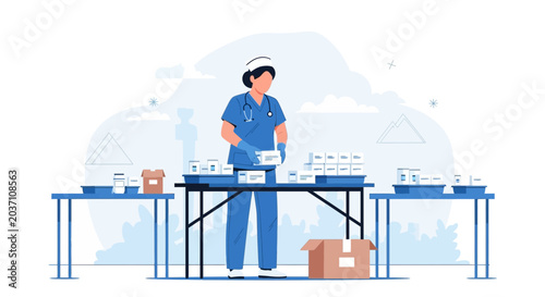 Nurse Organizing Medical Supplies and Vaccines for Distribution