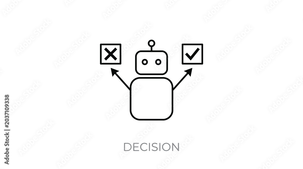 Fototapeta premium Vector graphic illustration Robot making a decision with yes and no choices