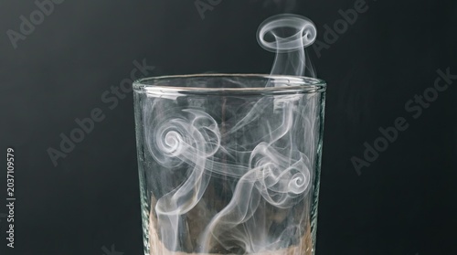 Man preparing a drink with rising smoke effect concept. A smoky drink in a glass, creating an intriguing visual effect.
