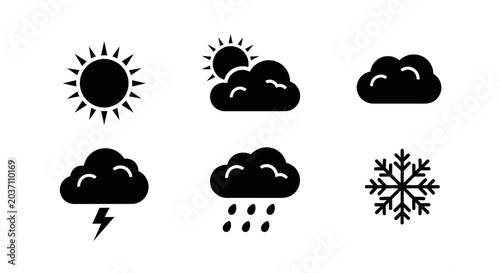Photos Weather icons set with sun clouds rain snow and lightning representing different