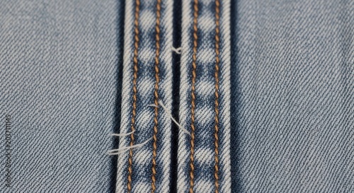 Close-up of Denim Fabric with Detailed Stitching and Texture.