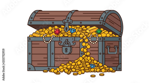 Photos Treasure Chest Overflowing with Gold Coins and Jewels Riches and Wealth Concept
