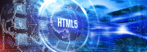 The concept of business, technology, the Internet and the network.  HTML5. 3d illustration