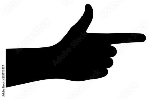 Pointing Hand with Thumb Up Silhouette Isolated on White Background