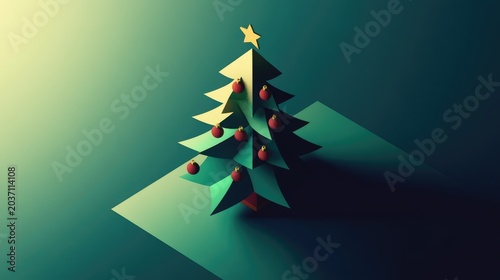 A paper tree with a star on top and many red balls hanging from it