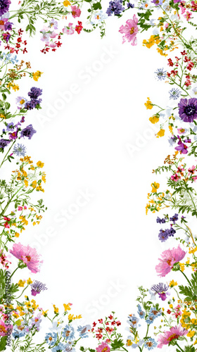 Watercolor wildflower frame with delicate colorful floral arrangement.