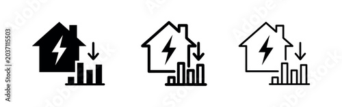 Cuadro en lienzo Energy cost reduction and power saving icon, with a house, lightning bolt, and downward graph for lower bills