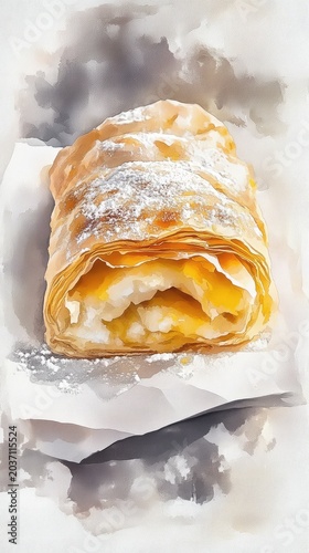 A pastry with powdered sugar on top