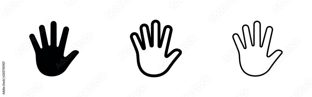 Fototapeta premium Hand Stop Icon Set: Solid, Outline, and Line Variations