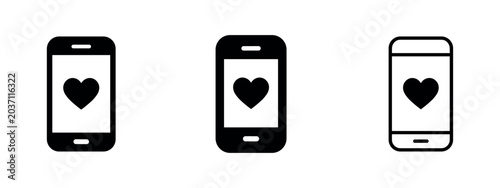 Fotografie Smartphone with Heart Icon Set - Mobile Love, Dating App, and Social Media Symbo