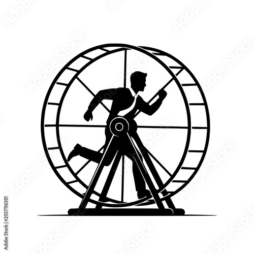 фотографія Businessman running on hamster wheel silhouette